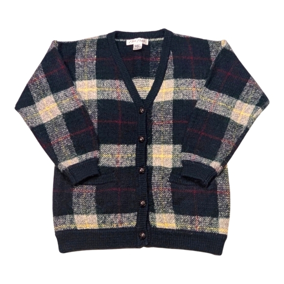 Elite Petite Sweaters - Vtg 90s Plaid Cardigan Preppy Grandpa Sweater Academia Oversized Small